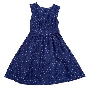 Emily and Fin Women's Size Small Sleeveless Fit & Flare Dress Navy Red Hearts